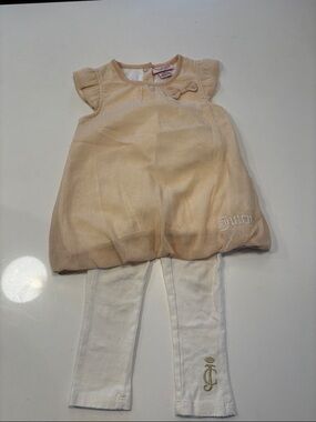 Girl’s Juicy Couture Cream Organza Bubble Dress with White Leggings